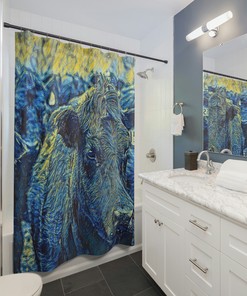 Cow Gogh Shower Curtain With Iconic Starry Night Painted Cow Design - Perfect For Your Artistic Bathroom Decor