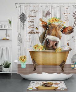 Cow In Bathtub Shower Curtain - Funny And Amusing Farm Animal For Bathroom Decor