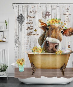 Cow In Bathtub Shower Curtain - Funny And Amusing Farm Animal For Bathroom Decor