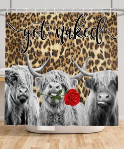 Cow Leopard Shower Curtain, Humorous Farmhouse Bathroom Decor