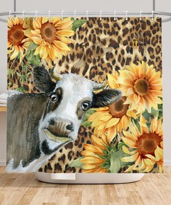 Cow Leopard Shower Curtain, Humorous Farmhouse Bathroom Decor