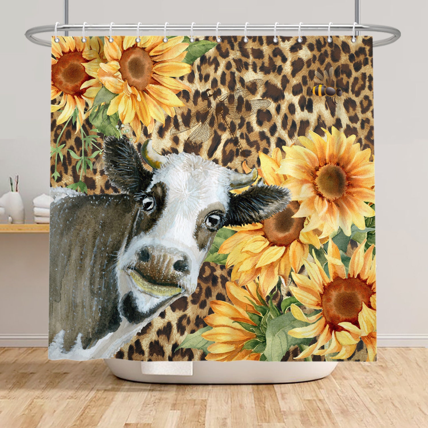 Cow Leopard Shower Curtain, Humorous Farmhouse Bathroom Decor