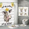 Cow Letter Bath Waterproof Shower Curtain With No-Slip Mat And Lid Set - Fun Bathroom Decor
