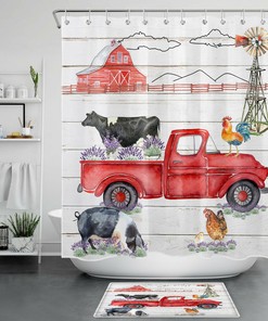 Cow Pig Red Truck Lavender Windmill Farmhouse Shower Curtain For Bathroom Decor