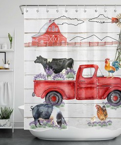 Cow Pig Red Truck Lavender Windmill Farmhouse Shower Curtain For Bathroom Decor