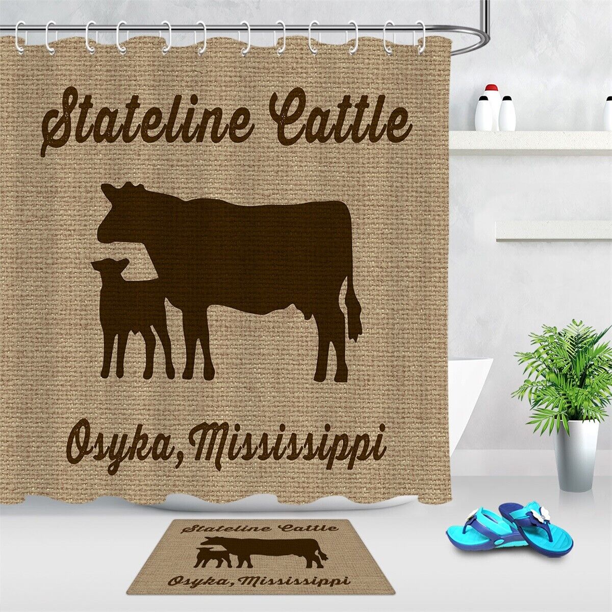 Cow Print Shower Curtain With Rustic Wood Background