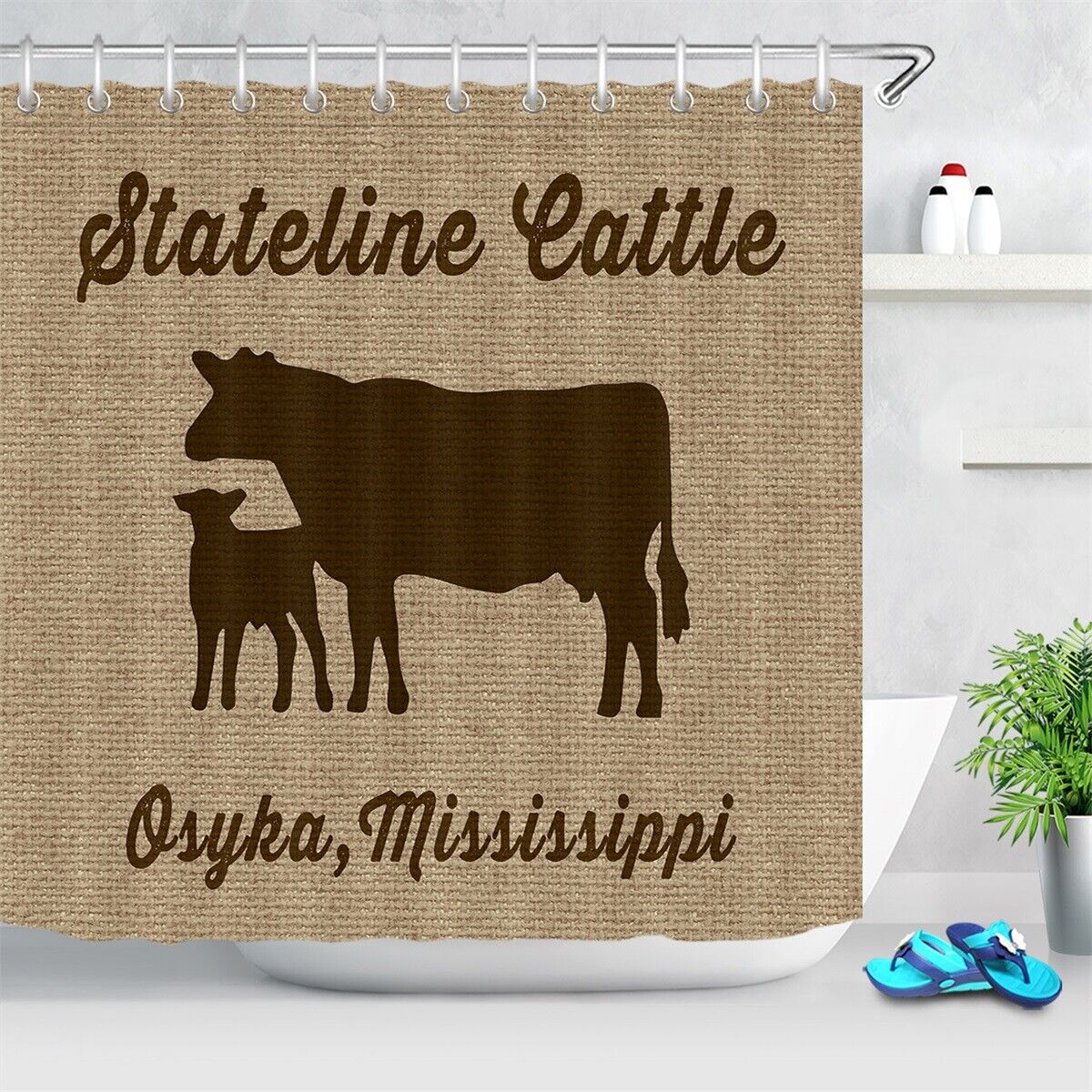Cow Print Shower Curtain With Rustic Wood Background - Image 2