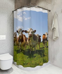 Cow Print Shower Curtain With White And Black Cow Skin Background - A Perfect Addition To Your Cow-Themed Bathroom Decor