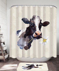 Cow Print Shower Curtain with White Flowers - Unique Rustic Bathroom Decor