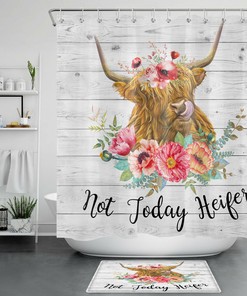 Cow Print Sunflower Green Leaf Shower Curtain Farm Plant Fantasy 