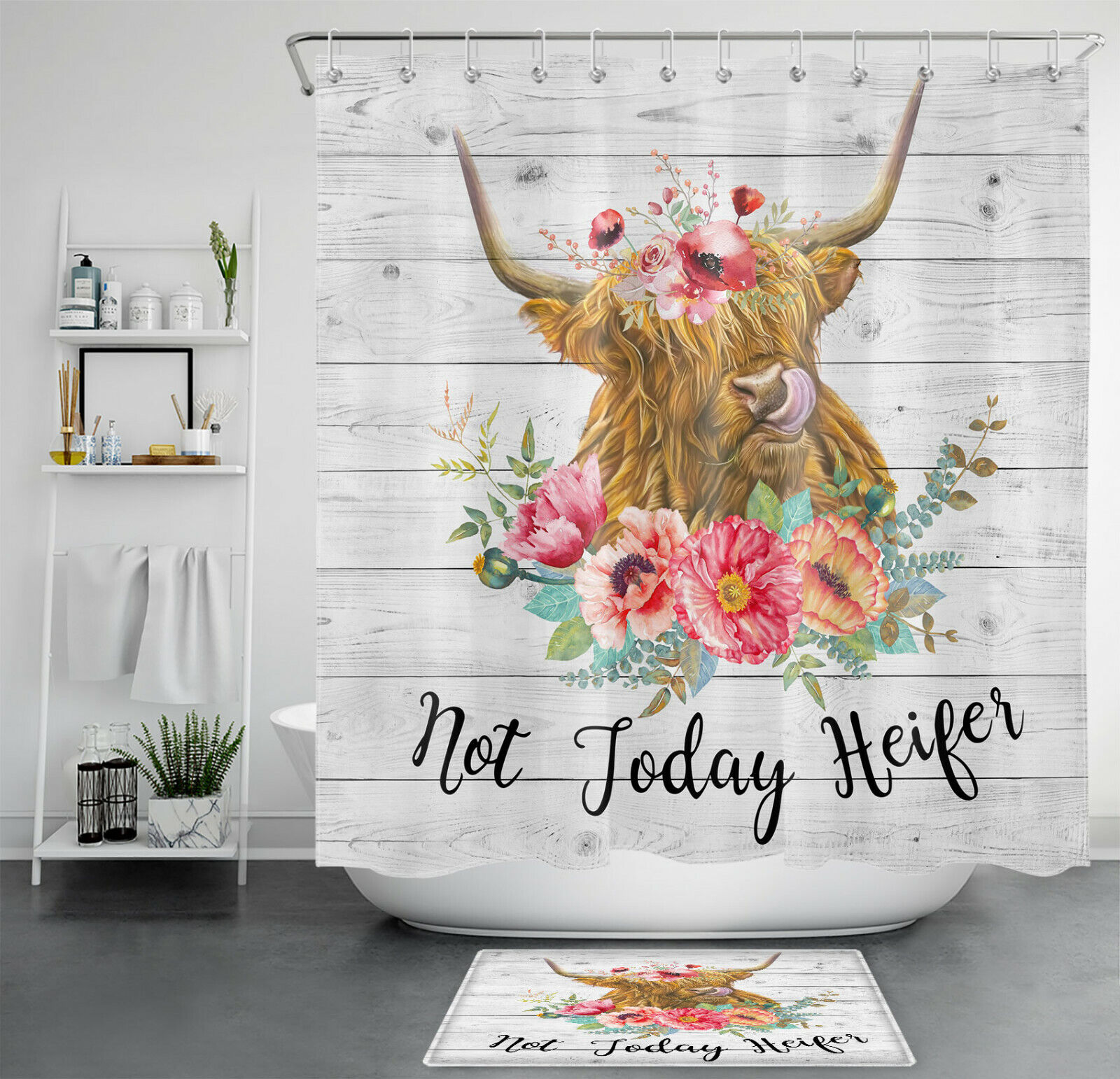 Cow Print Sunflower Green Leaf Shower Curtain Farm Plant Fantasy