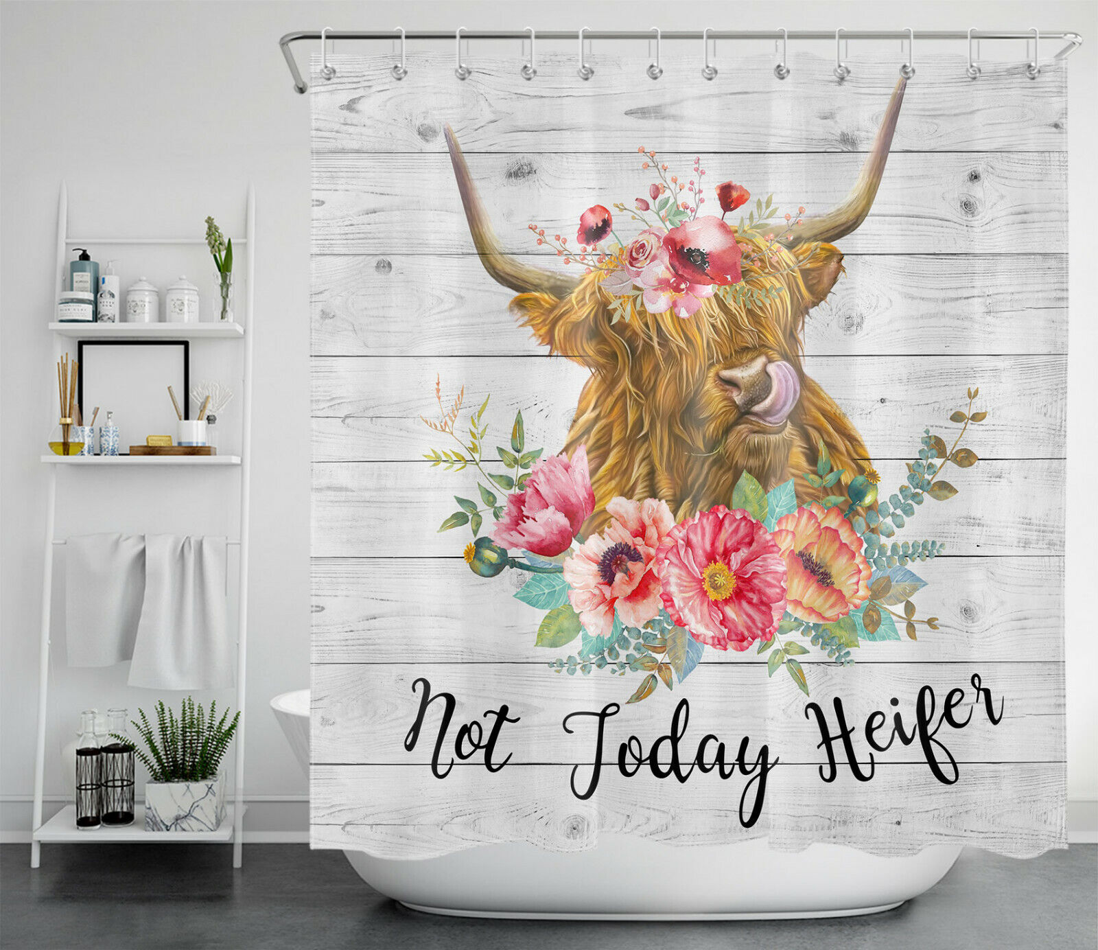Cow Print Sunflower Green Leaf Shower Curtain Farm Plant Fantasy