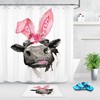 Cow, Rabbit Ears And Flowers Shower Curtain - Funny Waterproof Fabric