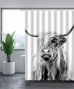 Cow Wildlife Shower Curtain - This cow-inspired waterproof cloth shower curtain is perfect for the nature lover.