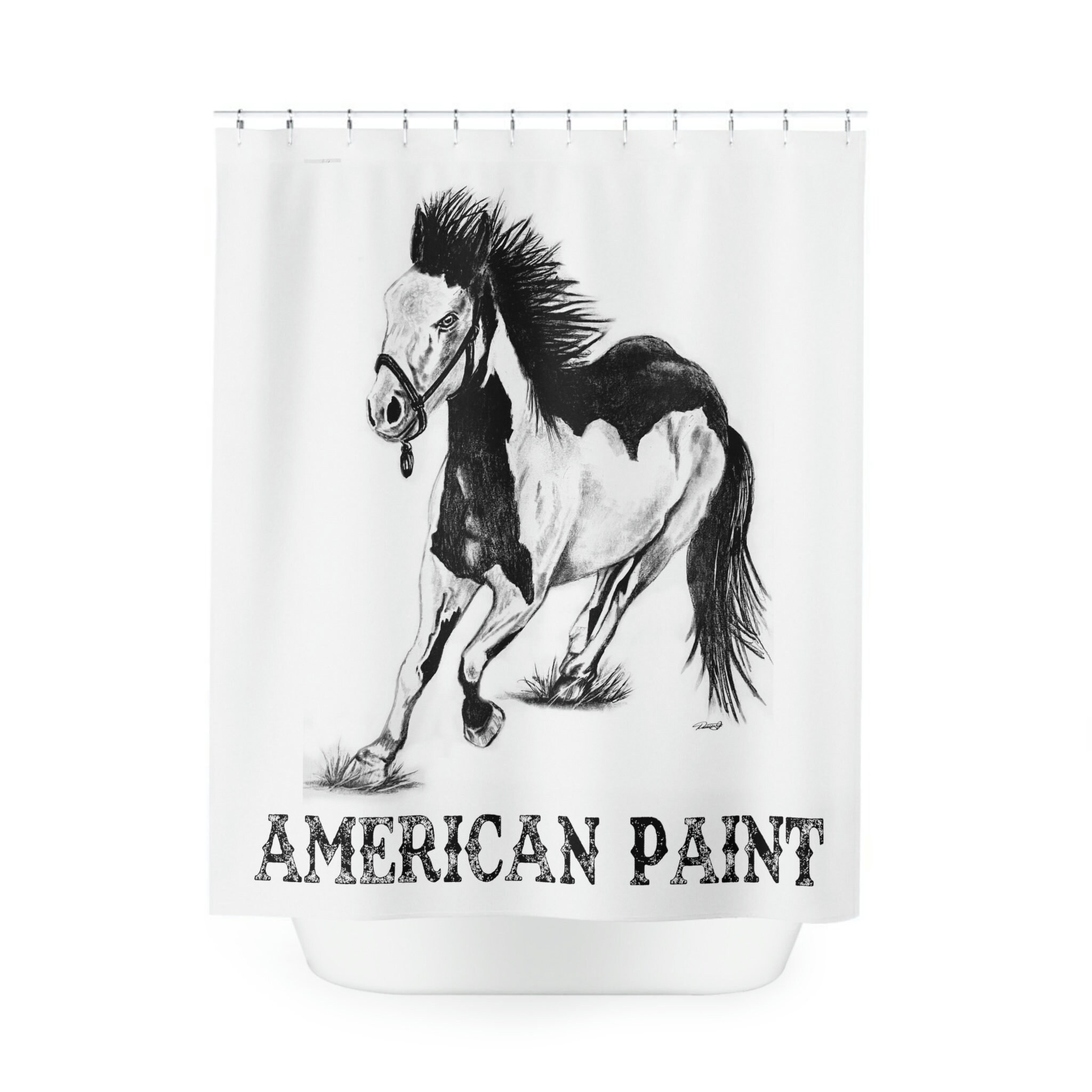Cowboy Cowgirl Artwork Shower Curtain Featuring Wild Horse Riding for a Rustic Bathroom Decor