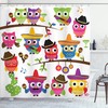 Cowboy Cowgirl Owls Shower Curtain, Hats Guitars Cactus Themed Art Print, Cloth Bathroom Decor