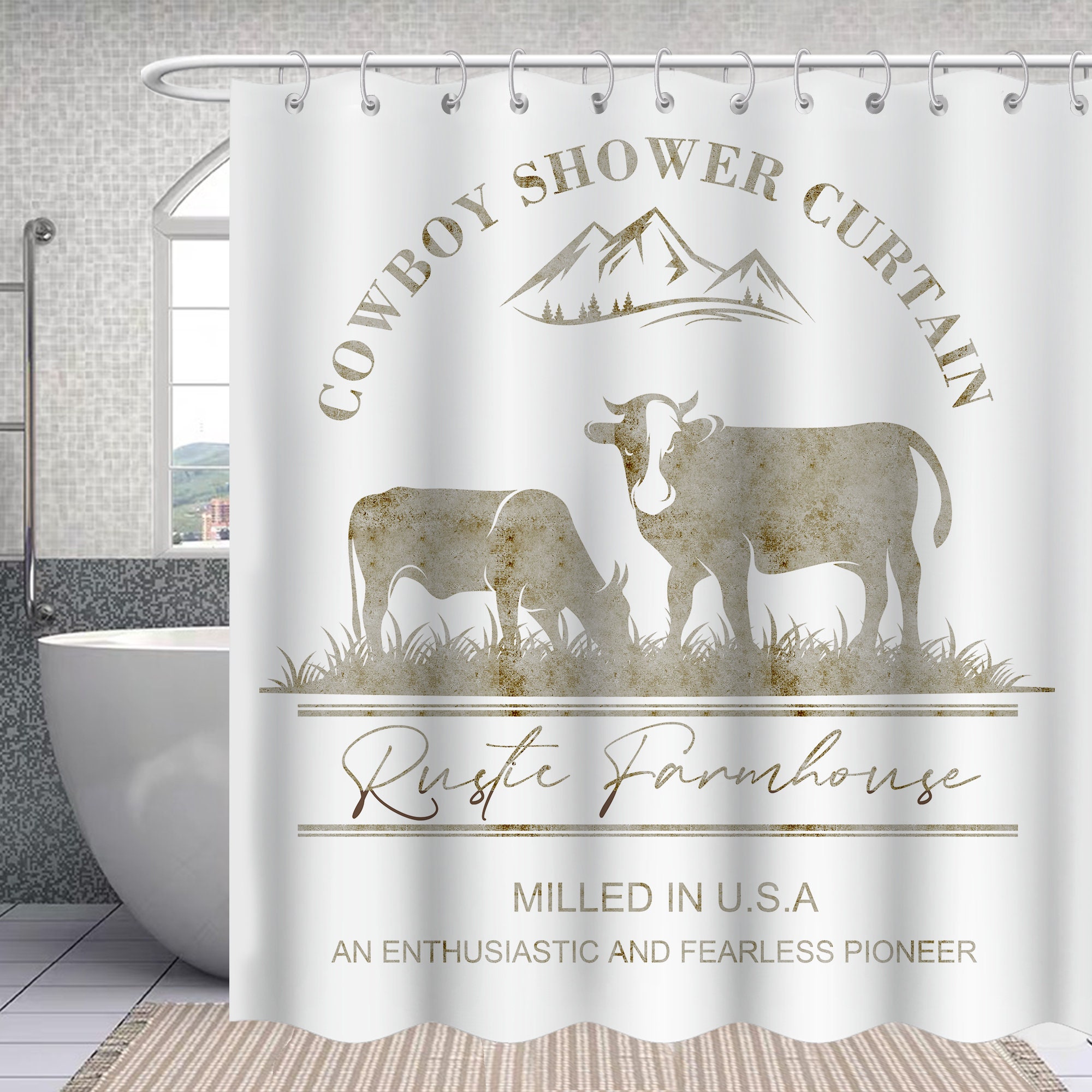 Cowboy Hay Shower Curtain - Western Farmhouse Shower Curtain With Rustic Bath Decor