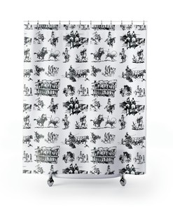 Cowboy Home Decor Shower Curtain - Western Style Bathroom Decor with Cowboy Prints and Rustic Accents