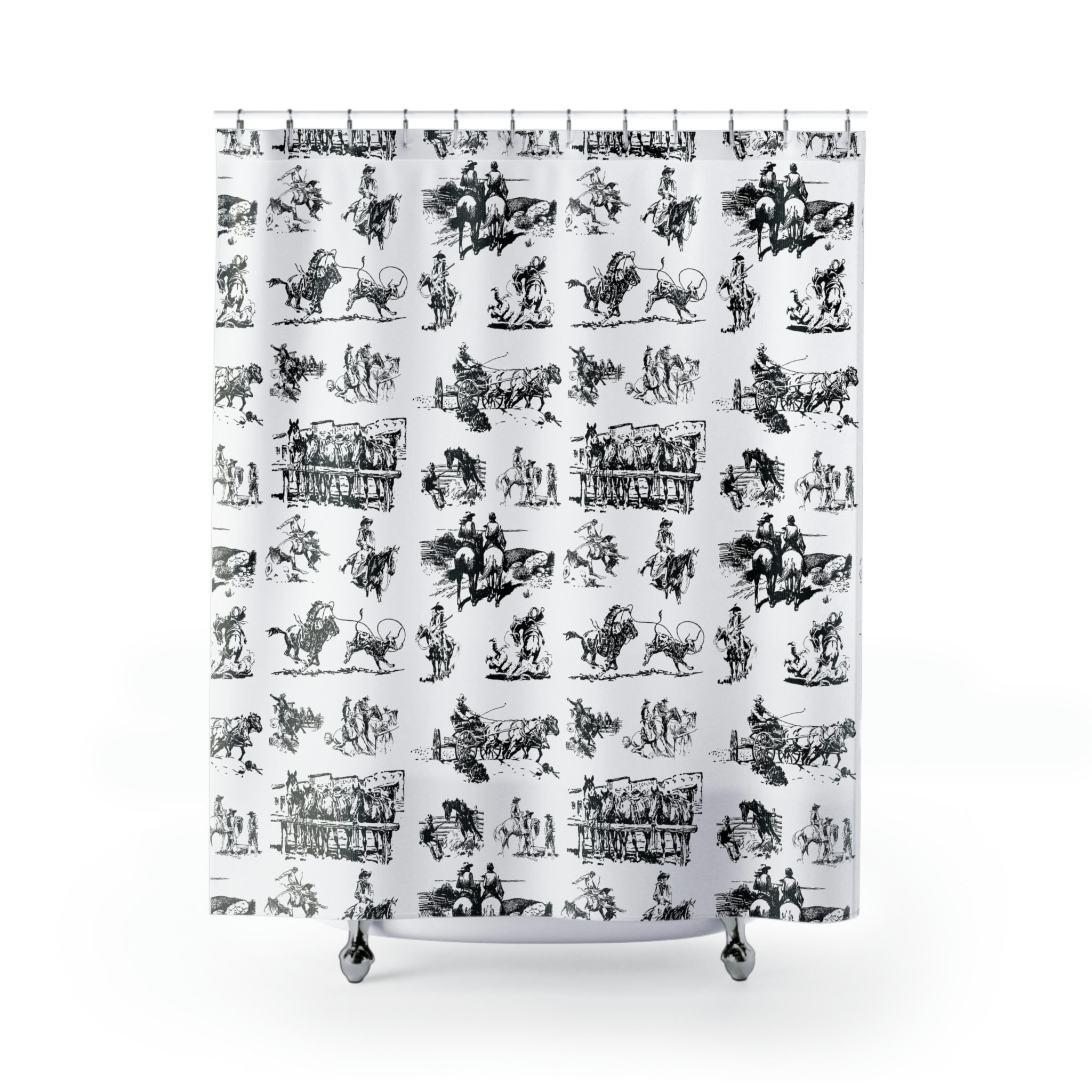 Cowboy Home Decor Shower Curtain - Western Style Bathroom Decor with Cowboy Prints and Rustic Accents