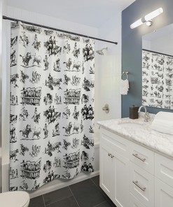 Cowboy Home Decor Shower Curtain - Western Style Bathroom Decor with Cowboy Prints and Rustic Accents