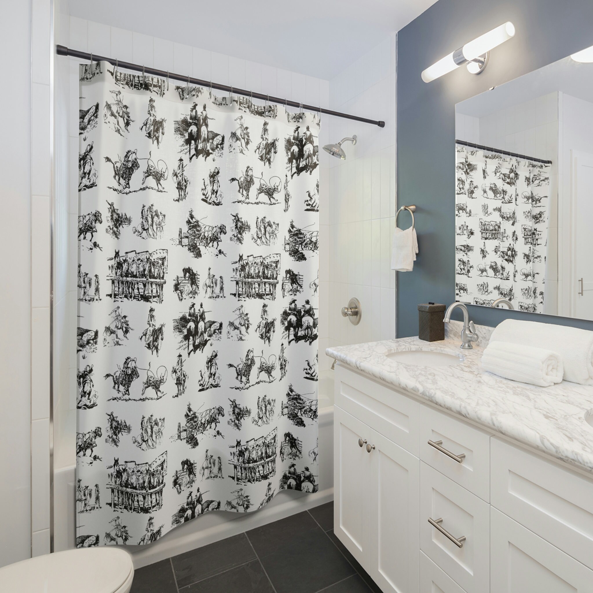 Cowboy Home Decor Shower Curtain - Western Style Bathroom Decor with Cowboy Prints and Rustic Accents