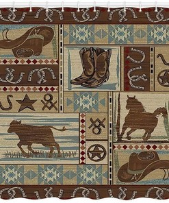 Cowboy Horse And Cow Tribal Vintage Print Waterproof Shower Curtain For An Authentic Bath Ambience