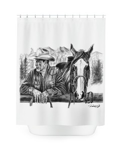 Cowboy Horse Mountain Riding Original Western Artwork Shower Curtain for a Sophisticated Bathroom Decor
