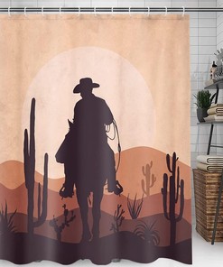 Cowboy Riding Horse Shower Curtain with a Western Aesthetic for a Minimalist and Bohemian Bathroom