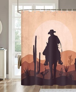 Cowboy Riding Horse Shower Curtain with a Western Aesthetic for a Minimalist and Bohemian Bathroom