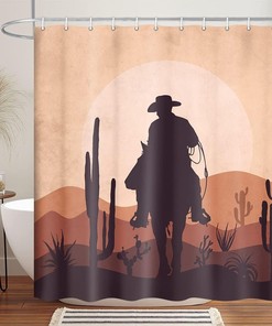 Cowboy Riding Horse Shower Curtain with a Western Aesthetic for a Minimalist and Bohemian Bathroom