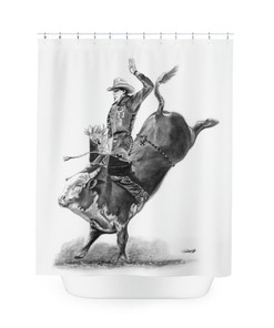 Cowboy Riding Original Western Art Shower Curtain - Rodeo Bull Riding 