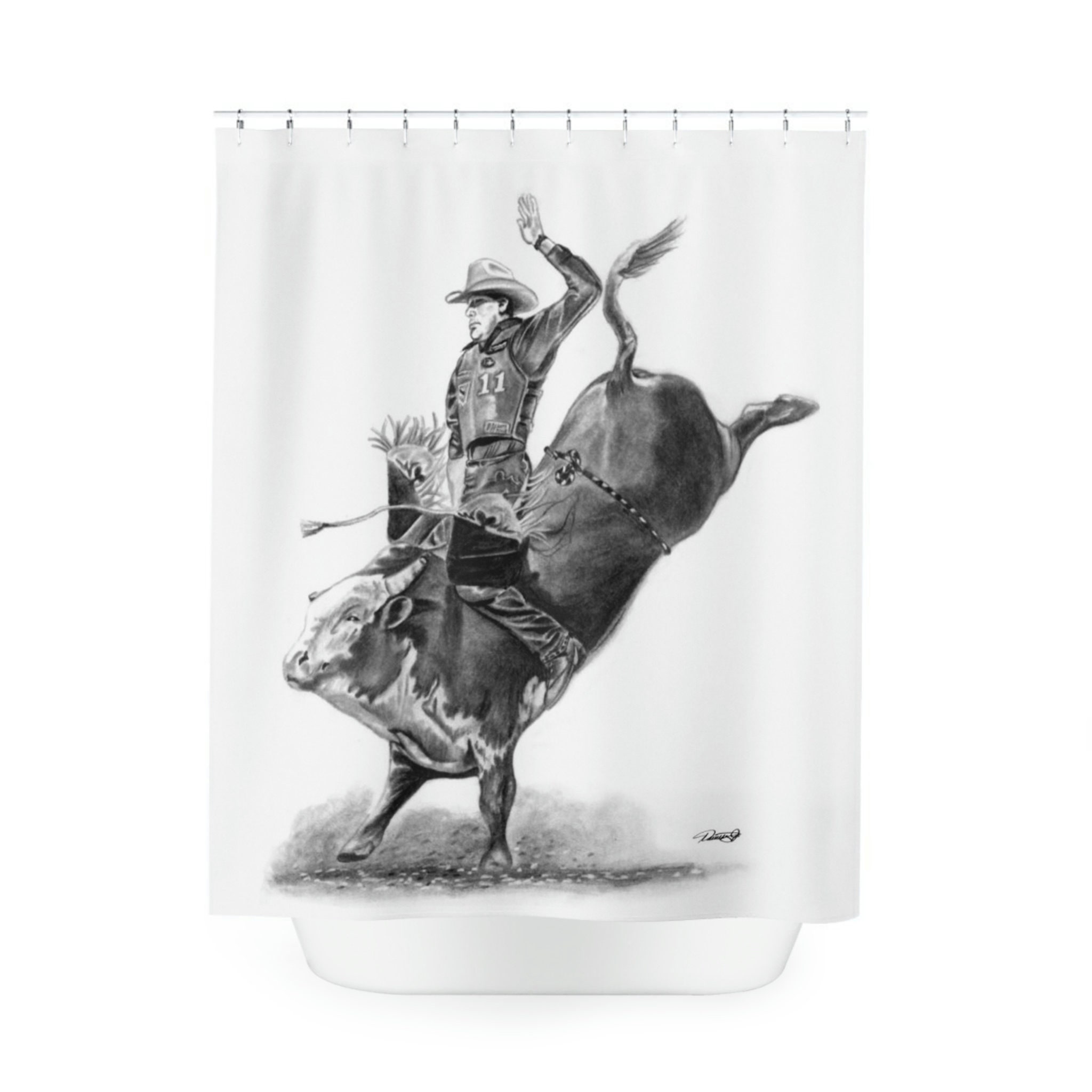 Cowboy Riding Original Western Art Shower Curtain - Rodeo Bull Riding