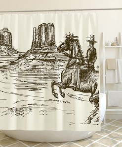 Cowboy Shower Curtain With Retro Rustic Deer Print For Western-Themed Bathrooms