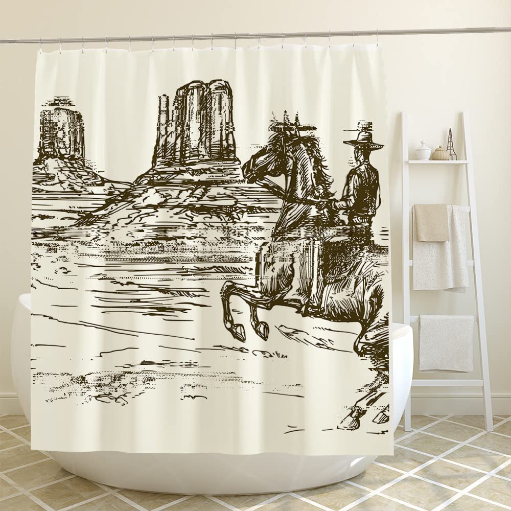 Cowboy Shower Curtain With Retro Rustic Deer Print For Western-Themed Bathrooms