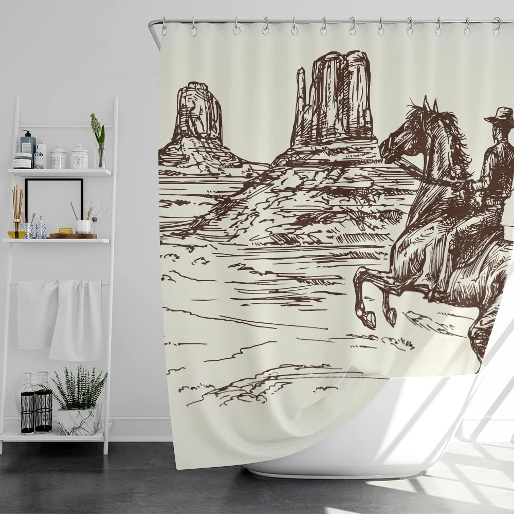 Cowboy Shower Curtain With Retro Rustic Deer Print For Western-Themed Bathrooms - Image 2
