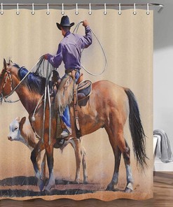Cowboy Shower Curtain With Vintage Horse Design - Perfect For Your Rustic And Country-Styled Bathroom