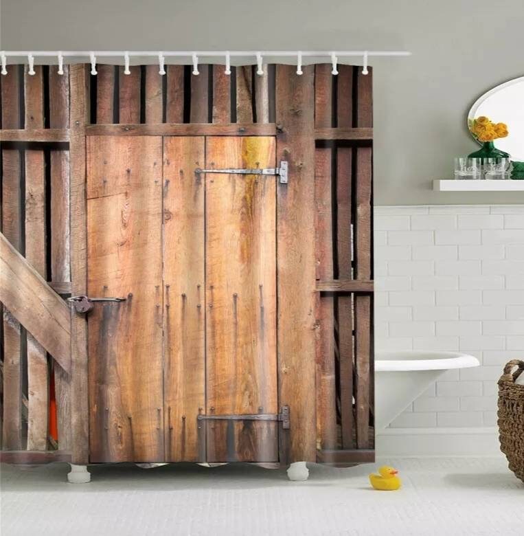 Cowboy West Barn Door Shower Curtain - Rustic Bathroom Accents with a Wild West Theme