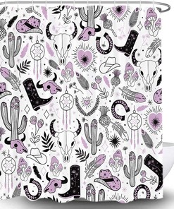 Cowboy Western Boho Cactus Shower Curtain In Purple With Bohemian And Western-Styled Design