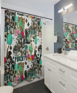 Cowgirl and Cactus Western Bathroom Shower Curtain, Punchy Country Decor