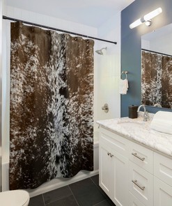 Cowhide Print Shower Curtain, Faux Fur Bathroom Decor, Western Country Theme