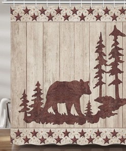 Cowhide Shower Curtain with Stars Horseshoe Design - Rustic Farmhouse Style