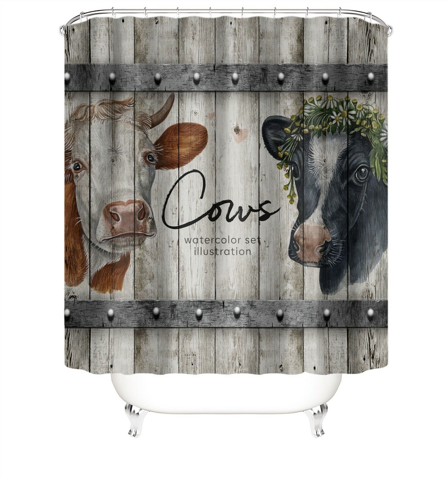 Cows Print Bathroom Shower Curtains Set Cover for a Rustic and Country Bathroom Decor