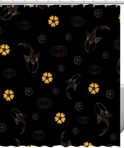 Cozy Home Textile Bathroom Decor with Koi Fish Circles Water Flowers Pattern Shower Curtain