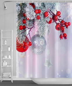 Cozy Winter Christmas Snowflakes Shower Curtain with Snowy Pine Trees Decor for Your Nostalgic Bathroom Decor