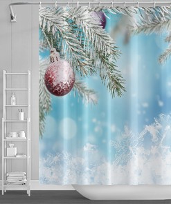 Cozy Winter Christmas Snowflakes Shower Curtain with Snowy Pine Trees Decor for Your Nostalgic Bathroom Decor