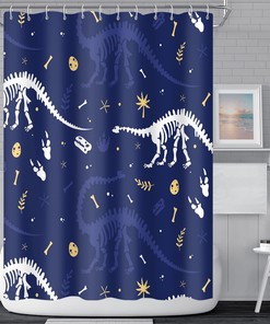 Crawling Dinosaur Skeleton Bracket Tone Navy Blue Shower Curtain for Kids Bathroom Decor