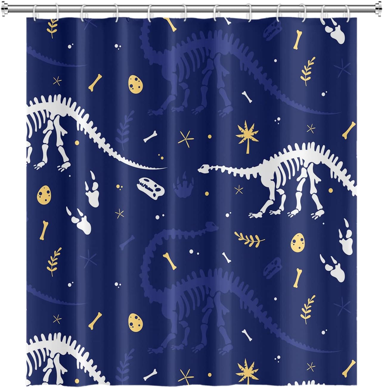 Crawling Dinosaur Skeleton Bracket Tone Navy Blue Shower Curtain for Kids Bathroom Decor