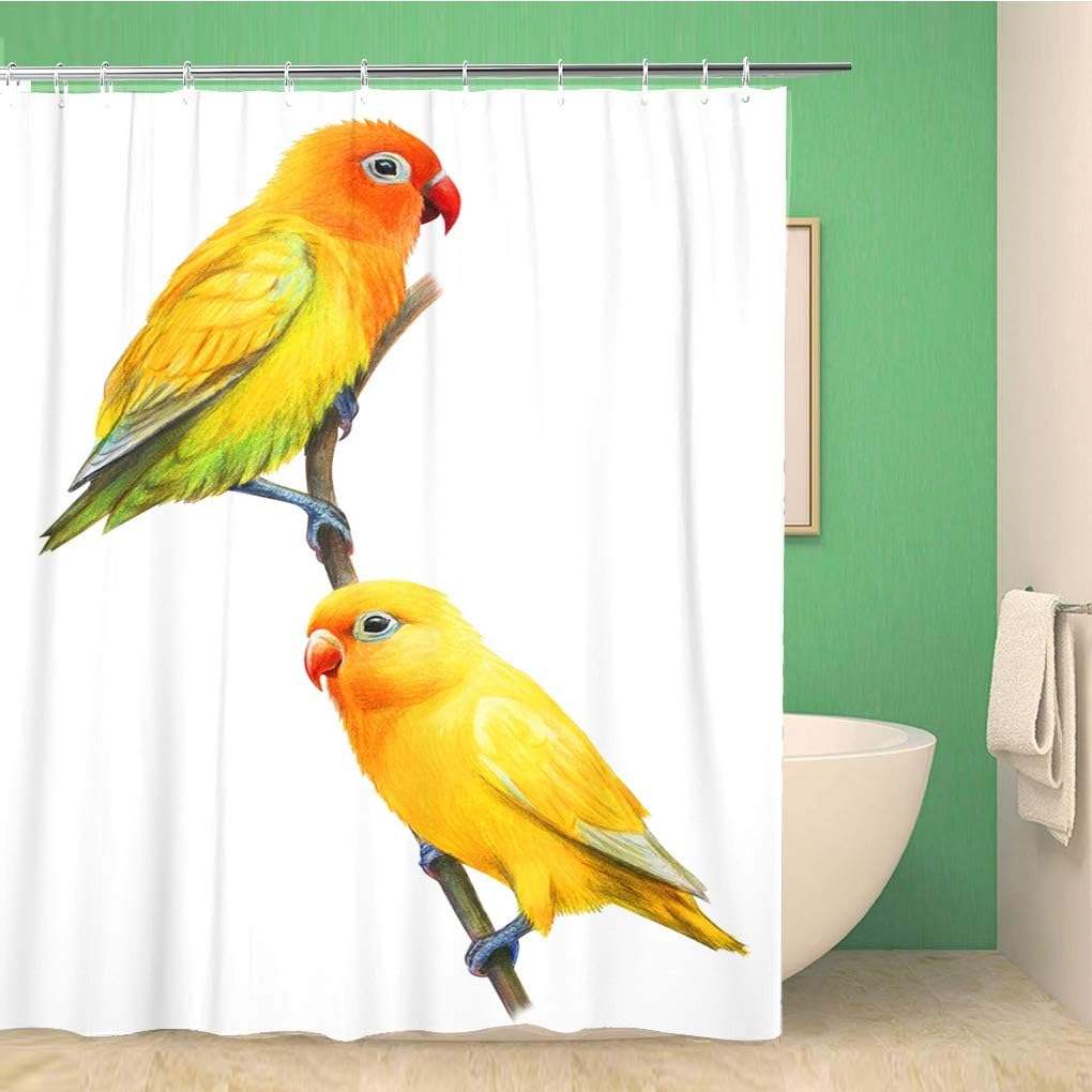Crayon Love Bird Yellow Parrots Shower Curtain With African Pattern