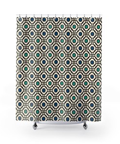 Cream & Black Circles Abstract Pattern Art Deco Shower Curtain - Fresh Modern Bathroom