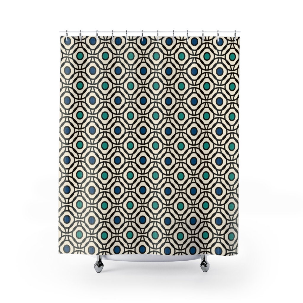Cream & Black Circles Abstract Pattern Art Deco Shower Curtain - Fresh Modern Bathroom